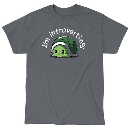 Classic Cotton T-shirt_TeeTurtle charcoal gray I'm Introverting. Featuring an introverted turtle hiding in its shell.