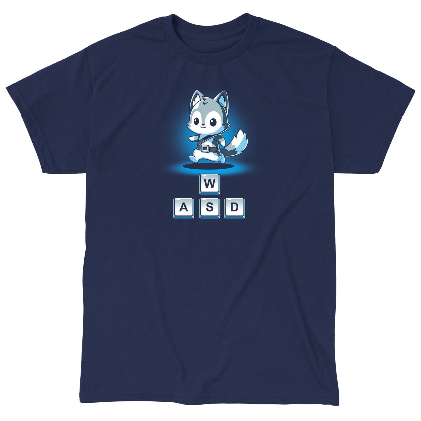 Classic Cotton T-shirt_TeeTurtle Keys to Adventure navy blue t-shirt featuring a fox character above game controls.