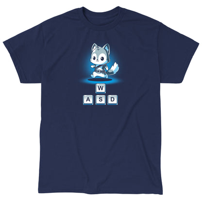 Classic Cotton T-shirt_TeeTurtle Keys to Adventure navy blue t-shirt featuring a fox character above game controls.