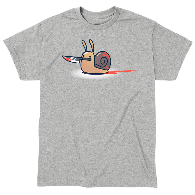 Classic Cotton T-shirt_TeeTurtle sport gray Killer Snail. Featuring a bloody snail holding a bloody knife in its mouth.