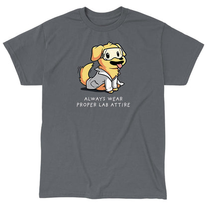 Classic Cotton T-shirt_TeeTurtle Lab Attire charcoal t-shirt featuring a dog wearing a lab coat.