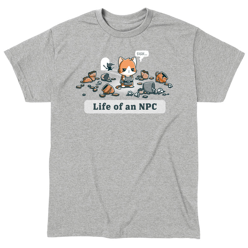 Classic Cotton T-shirt_TeeTurtle Life Of An NPC heather gray t-shirt featuring a sad cat dressed as an NPC.