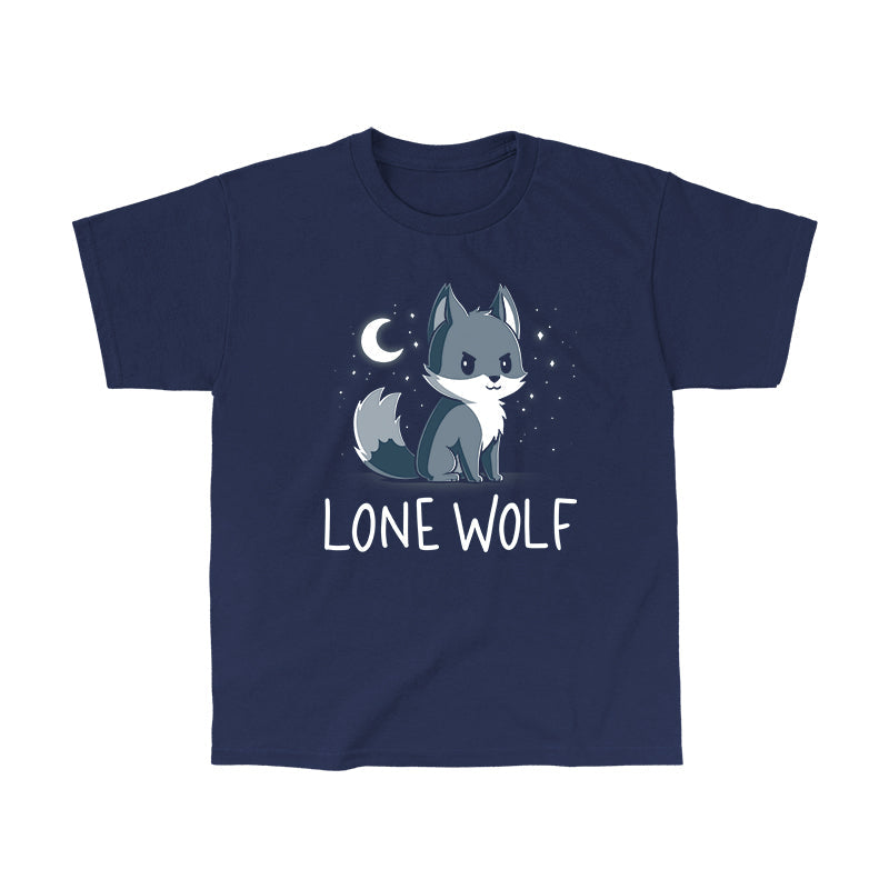 Classic Cotton T-shirt_TeeTurtle Lone Wolf navy blue t-shirt featuring a confident wolf in front of a starry night sky.