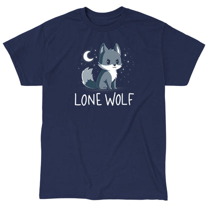 Classic Cotton T-shirt_TeeTurtle Lone Wolf navy blue t-shirt featuring a confident wolf in front of a starry night sky.