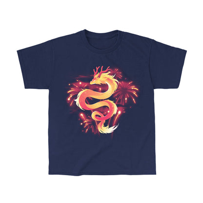 Classic Cotton T-shirt_TeeTurtle lunar new year dragon navy blue t-shirt featuring a gradon amidst fireworks.