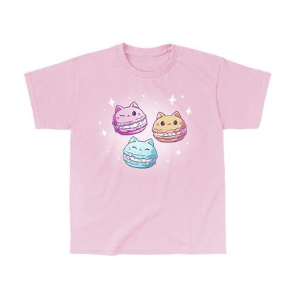 Classic Cotton T-shirt_TeeTurtle Meowcarons light pink t-shirt featuring three magical macaroons shaped like cats.