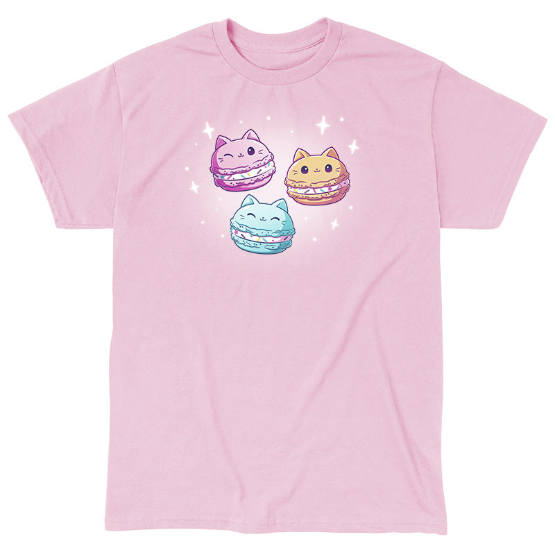 Classic Cotton T-shirt_TeeTurtle Meowcarons light pink t-shirt featuring three magical macaroons shaped like cats.