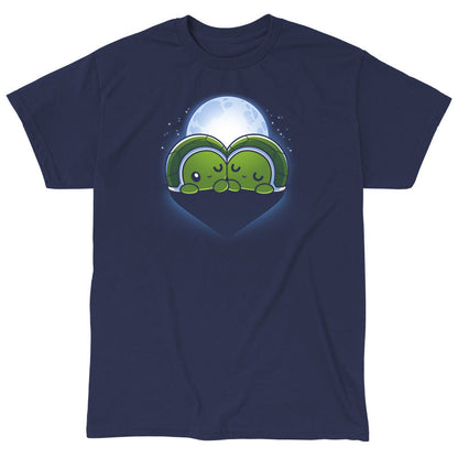 Classic Cotton T-shirt_TeeTurtle Turtlelly in Love navy blue t-shirt featuring two sweet turtles next to each other in front of a full moon. Their shells and shadow forms a heart shape.