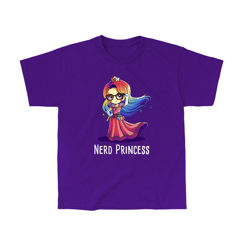 Classic Cotton T-shirt_TeeTurtle purple Nerd Princess. Featuring a fantasy princess with rainbow hair.