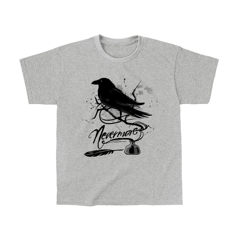 Classic Cotton T-shirt_TeeTurtle sport gray Nevermore. Featuring a raven perched on a branch coming out of an inkwell.