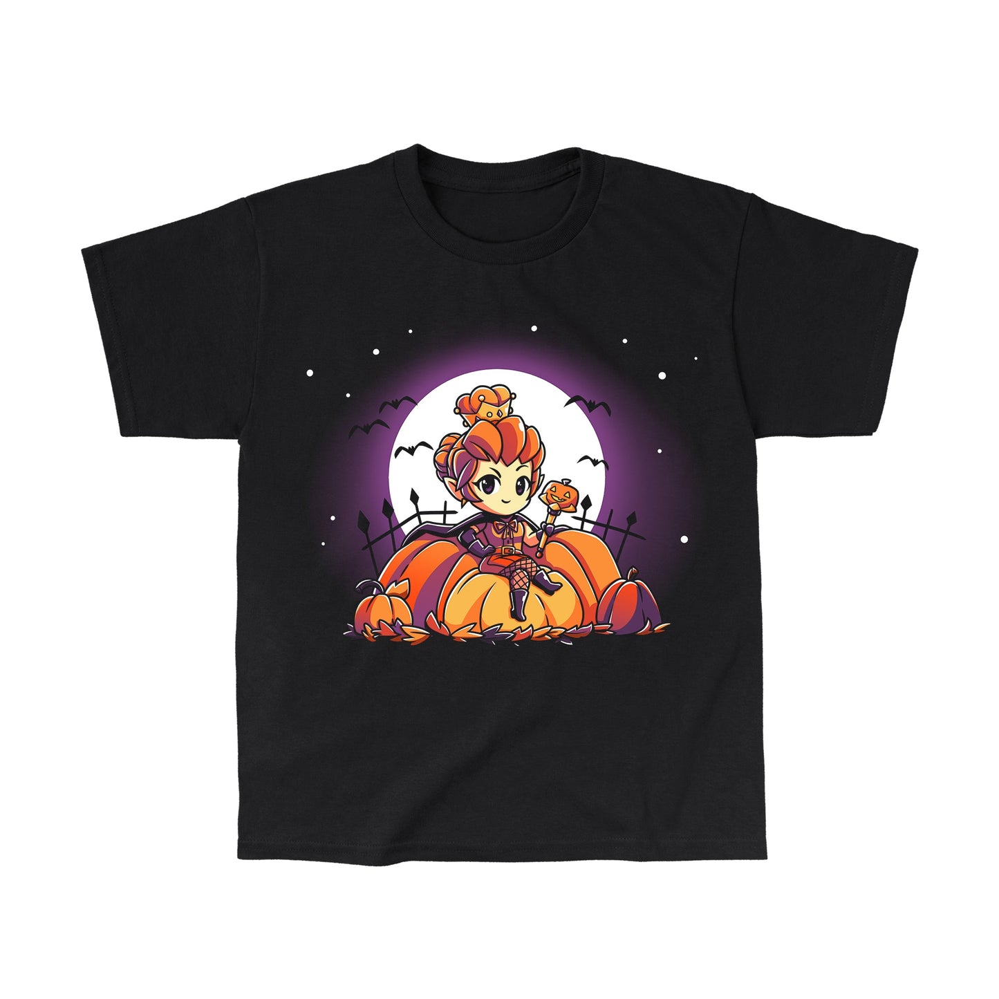 Classic Cotton T-shirt_TeeTurtle black Pumpkin Queen. Featuring a pumpkin queen sitting among giant pumpkins.