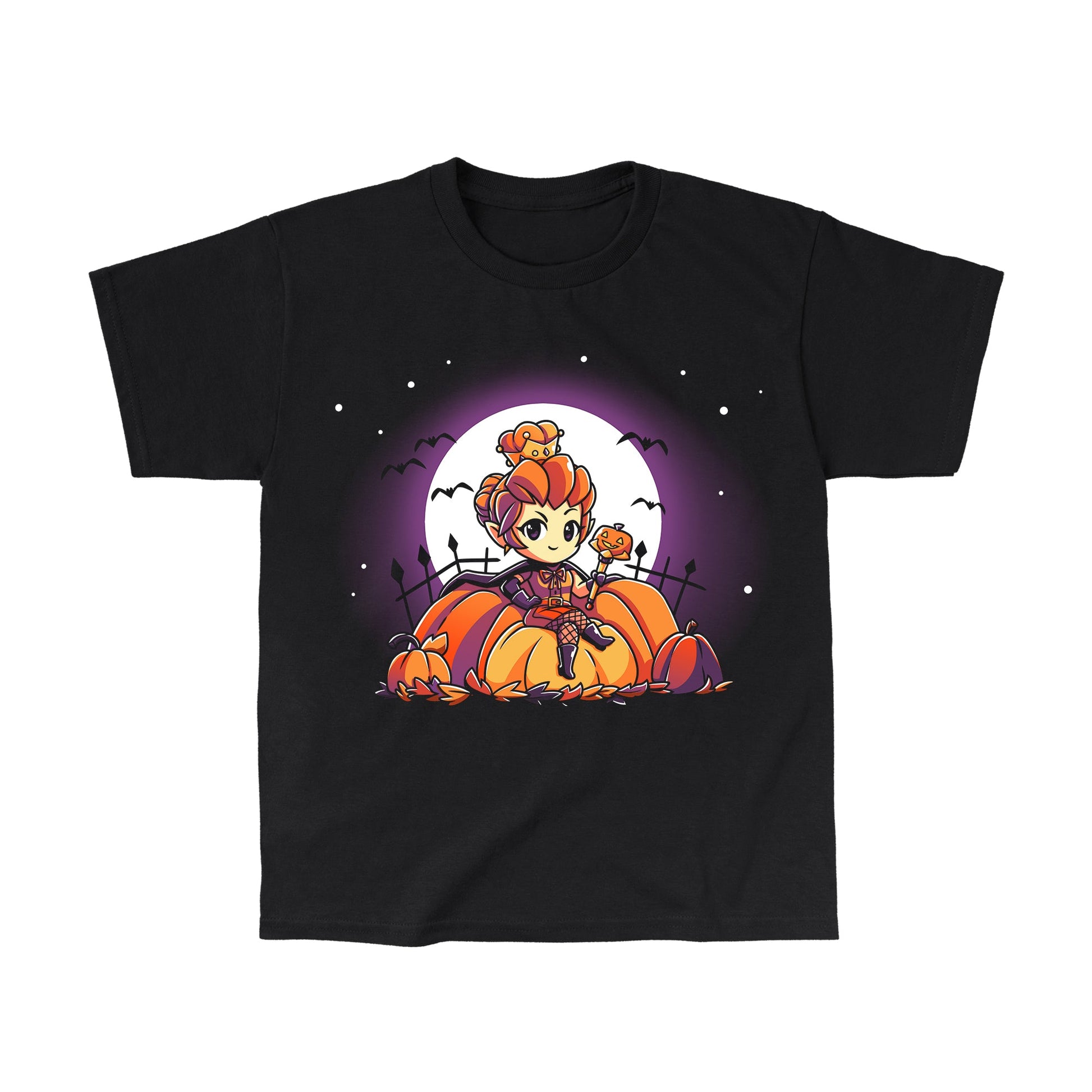 Classic Cotton T-shirt_TeeTurtle black Pumpkin Queen. Featuring a pumpkin queen sitting among giant pumpkins.