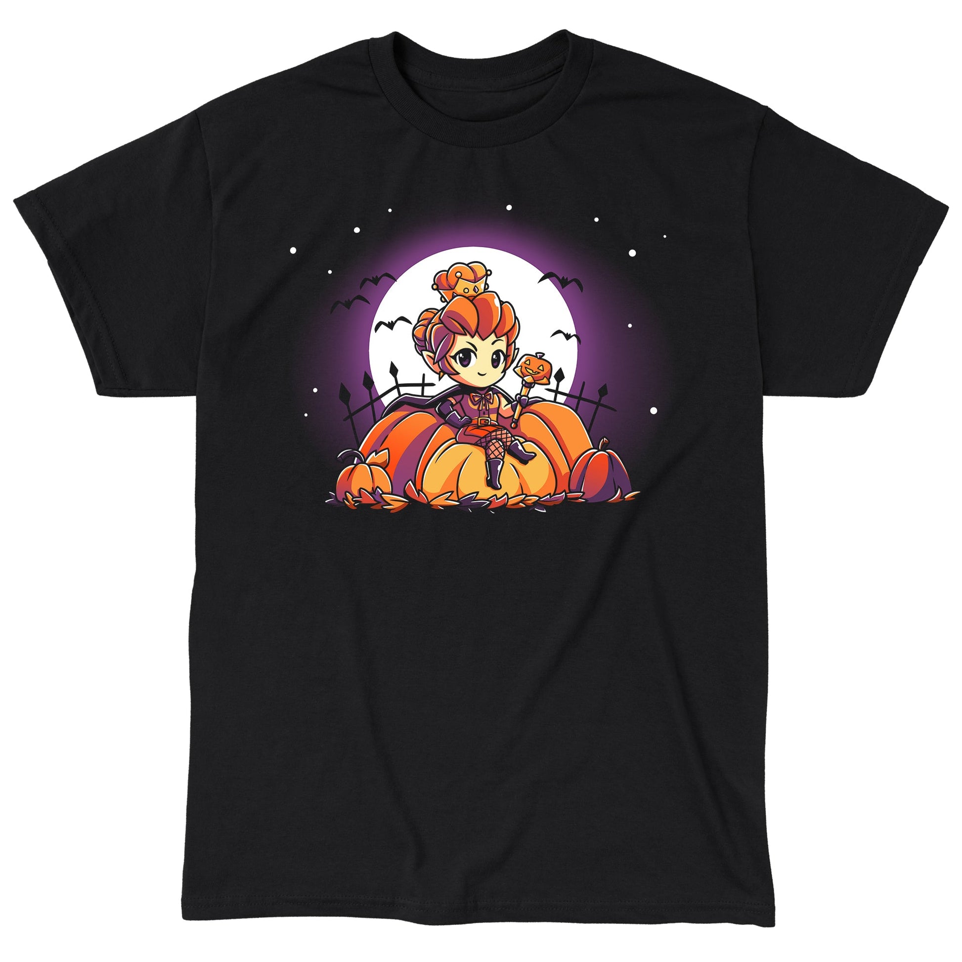 Classic Cotton T-shirt_TeeTurtle black Pumpkin Queen. Featuring a pumpkin queen sitting among giant pumpkins.