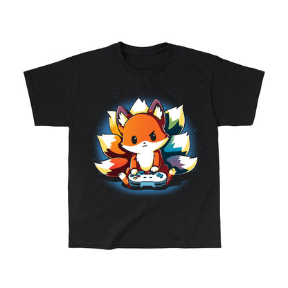 Classic Cotton T-shirt_TeeTurtle Rainbow Gamer black Featuring a kitsune with rainbow tails playing video games