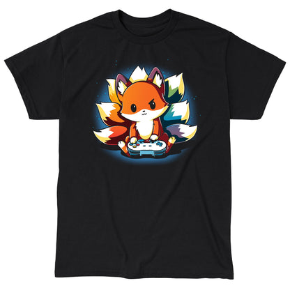 Classic Cotton T-shirt_TeeTurtle Rainbow Gamer black Featuring a kitsune with rainbow tails playing video games