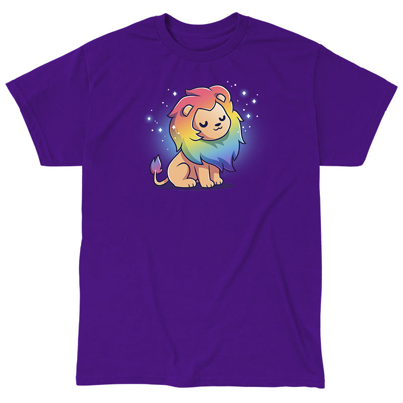 Classic Cotton T-shirt_TeeTurtle purple Rainbow Lion t-shirt featuring a prideful lion with a rainbow mane.