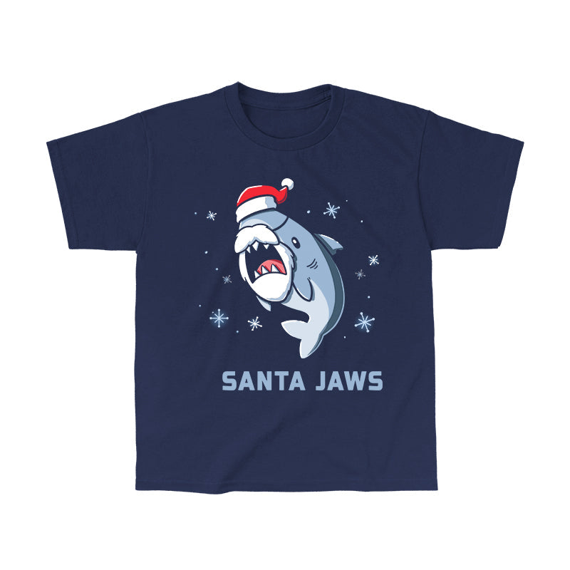 Classic Cotton T-shirt_TeeTurtle Santa Jaws navy blue t-shirt featuring a Christmas shark dressed up as Santa 