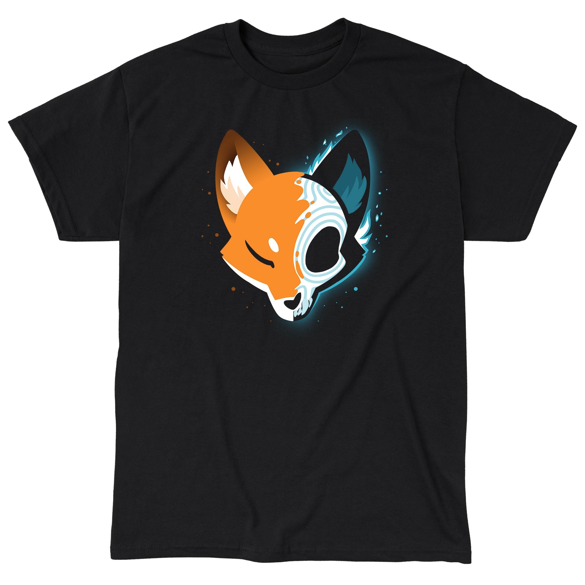 Classic Cotton T-shirt_Teeturtle Skull Fox Black t-shirt featuring a spooky stylized fox head facing forward, with one half in a stylized x-ray view showing a Day of the Dead/Dios de los Muertos skull.