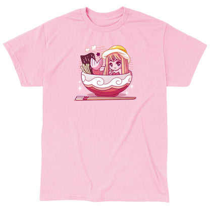 Classic Cotton T-shirt_TeeTurtle pink Tempura Mermaid. Featuring a mermaid with a tempura tail in a ramen bowl.