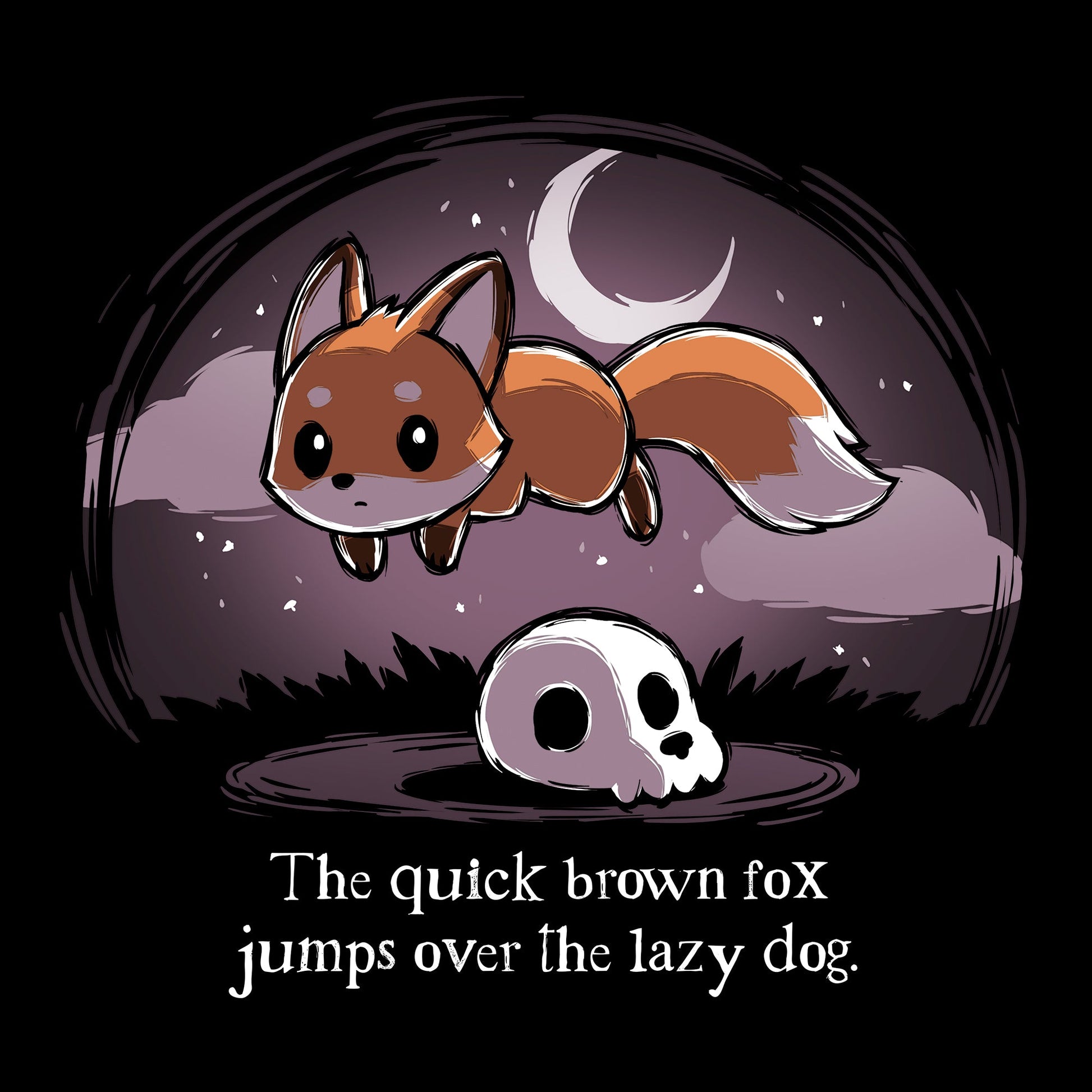 Classic Cotton T-shirt_TeeTurtle The Quick Brown Fox black t-shirt featuring a fox jumping over a skull.
