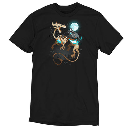 Premium Cotton T-shirt_TeeTurtle Grim Night black t-shirt featuring a grim reaper riding on a skeletal dragon under a spooky full moon. 