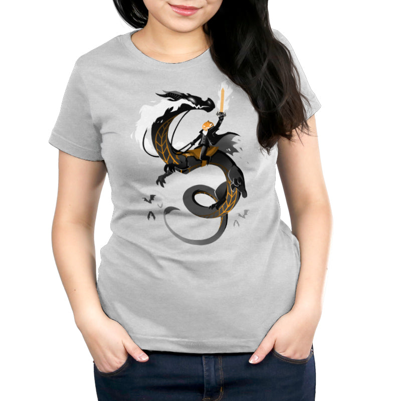 Premium Cotton T-shirt_TeeTurtle Halloween Knight silver gray t-shirt featuring a Jack-O-Lantern headed man riding a Halloween knight dragon.