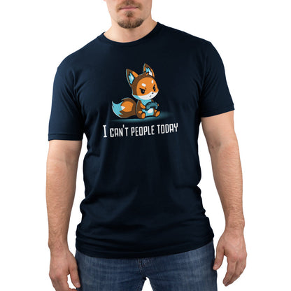 Premium Cotton T-shirt_TeeTurtle I Can't People Today navy blue t-shirt featuring an annoyed fox holding a video game controller with the text "I can't people today" below.