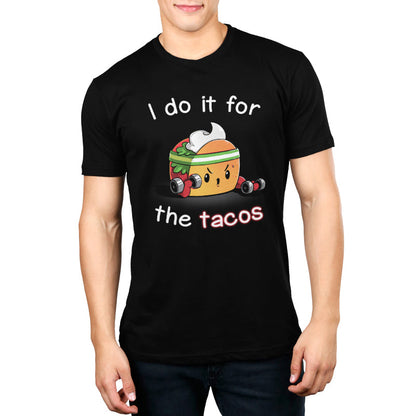 Premium Cotton T-shirt_TeeTurtle For the Tacos black t-shirt featuring a taco lifting weights.