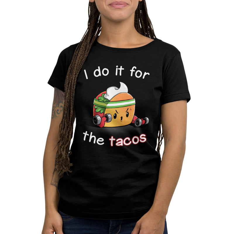 Premium Cotton T-shirt_TeeTurtle For the Tacos black t-shirt featuring a taco lifting weights.