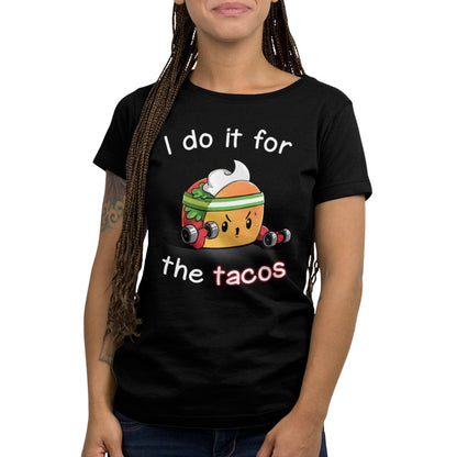 Premium Cotton T-shirt_TeeTurtle For the Tacos black t-shirt featuring a taco lifting weights.