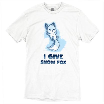 Premium Cotton T-shirt_TeeTurtle I Give Snow Fox white t-shirt featuring a fox lying on its back in the snow.