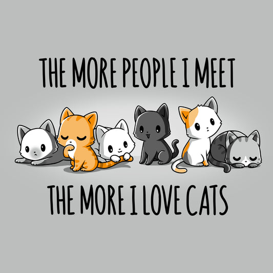 Premium Cotton T-shirt_Teeturtle I Love Cats silver gray t-shirt featuring an illustration of six cats sitting in a row with the text 