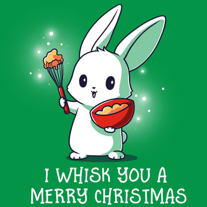 Premium Cotton T-shirt_TeeTurtle I Whisk You a Merry Christmas apple t-shirt featuring a bunny holding a bowl and whisk with a holiday pun beneath it.