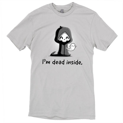 Premium Cotton T-shirt_A cartoon grim reaper, smiling, with a ghost on its right, graces the front of this super soft cotton monsterdigital "I'm Dead Inside" apparel.