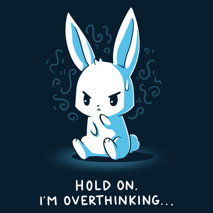 Premium Cotton T-shirt_TeeTurtle I'm Overthinking navy blue t-shirt featuring an anxious bunny thinking too much