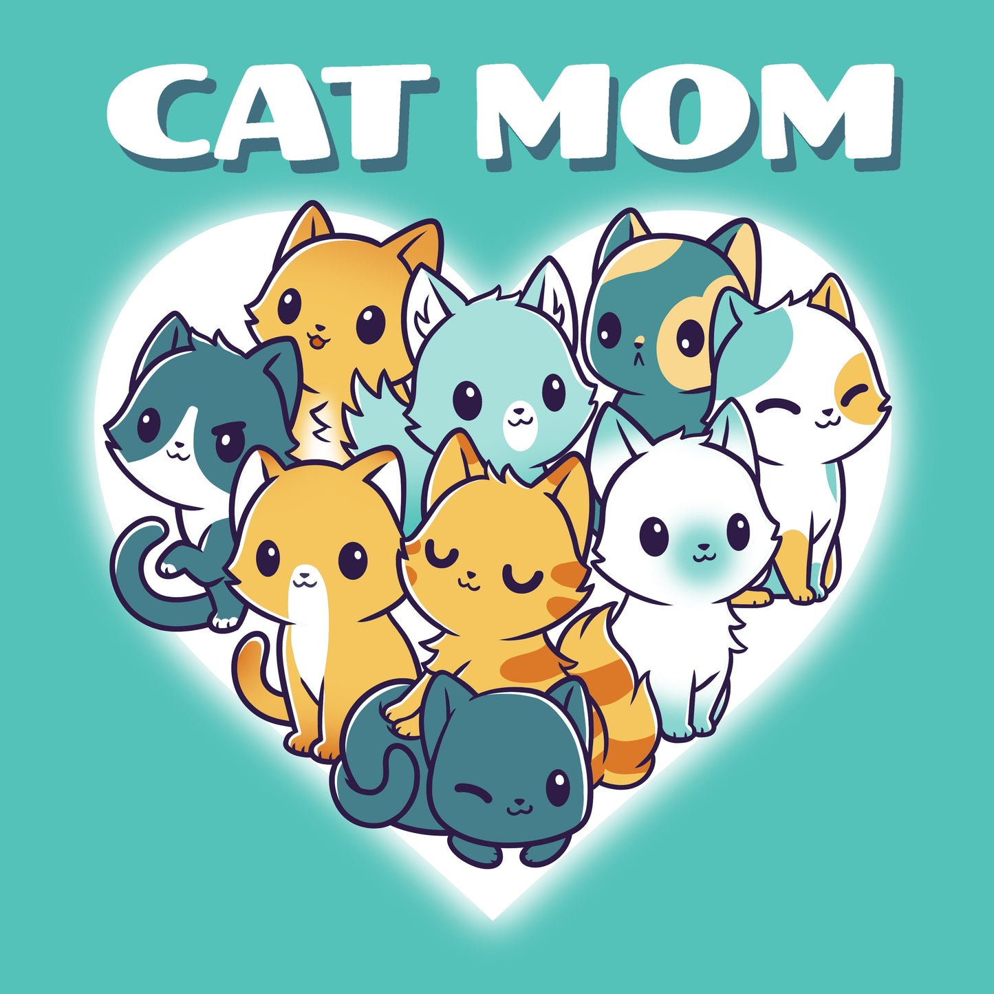 Premium Cotton T-shirt_TeeTurtle Cat Mom Caribbean Blue t-shirt featuring a bunch of different fur patterned cats in the shape of a heart.