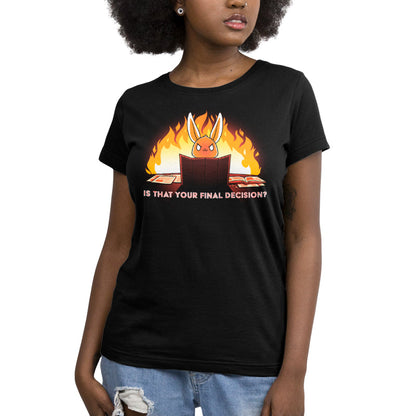 Premium Cotton T-shirt_TeeTurtle Is That Your Final Decision? black t-shirt featuring an extreme bunny tabletop gaming with fire behind them.