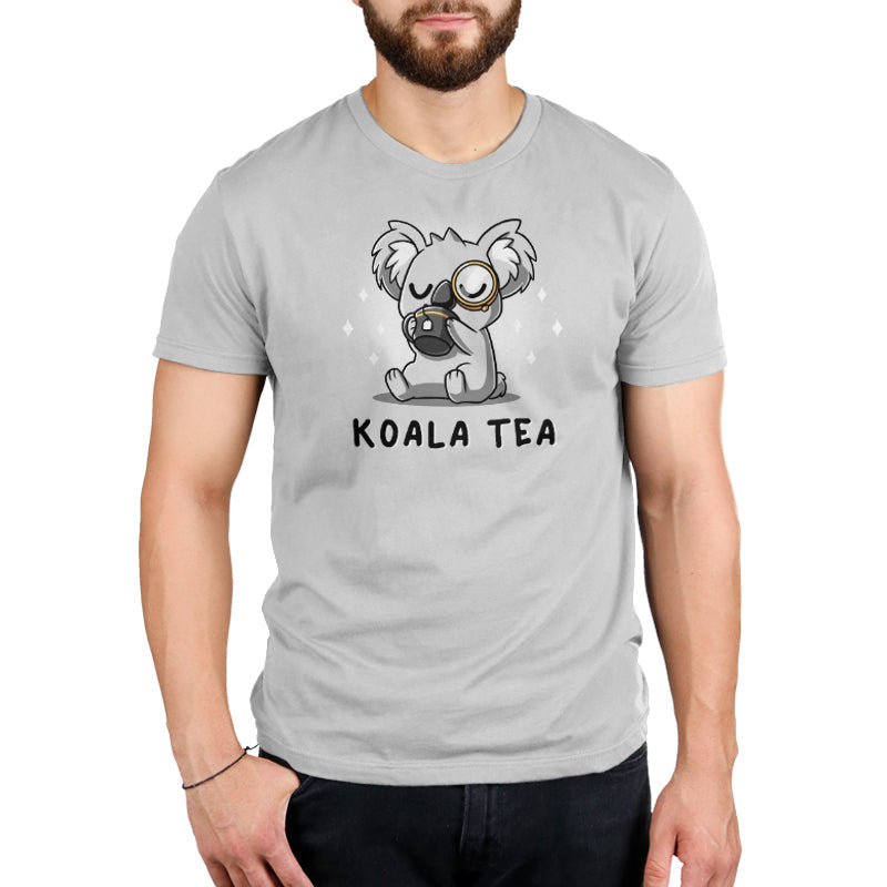 Premium Cotton T-shirt_Teeturtle Koala Tea silver gray t-shirt featuring a dignified Koala wearing a monocle sipping tea from a mug.