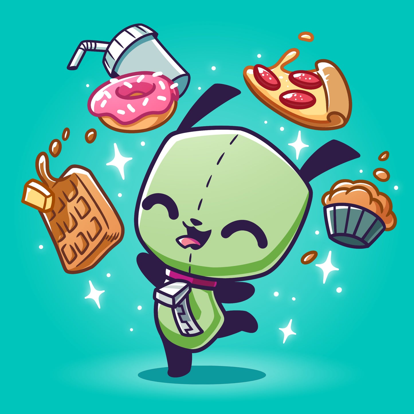 Premium Cotton T-shirt_TeeTurtle Caribbean blue apparel featuring Gir with his favorite food.