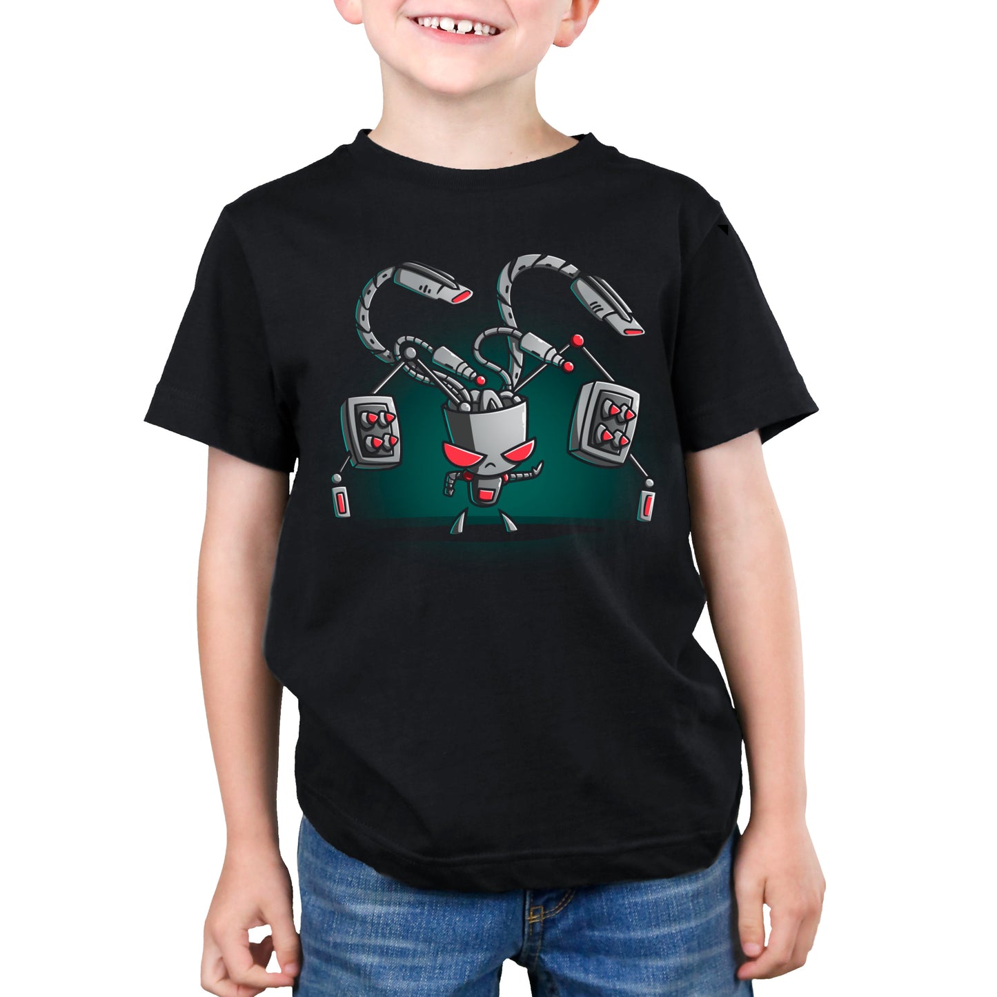 Premium Cotton T-shirt_TeeTurtle black Gir (Duty-Mode) apparel featuring Gir with an array of weapons drawn.