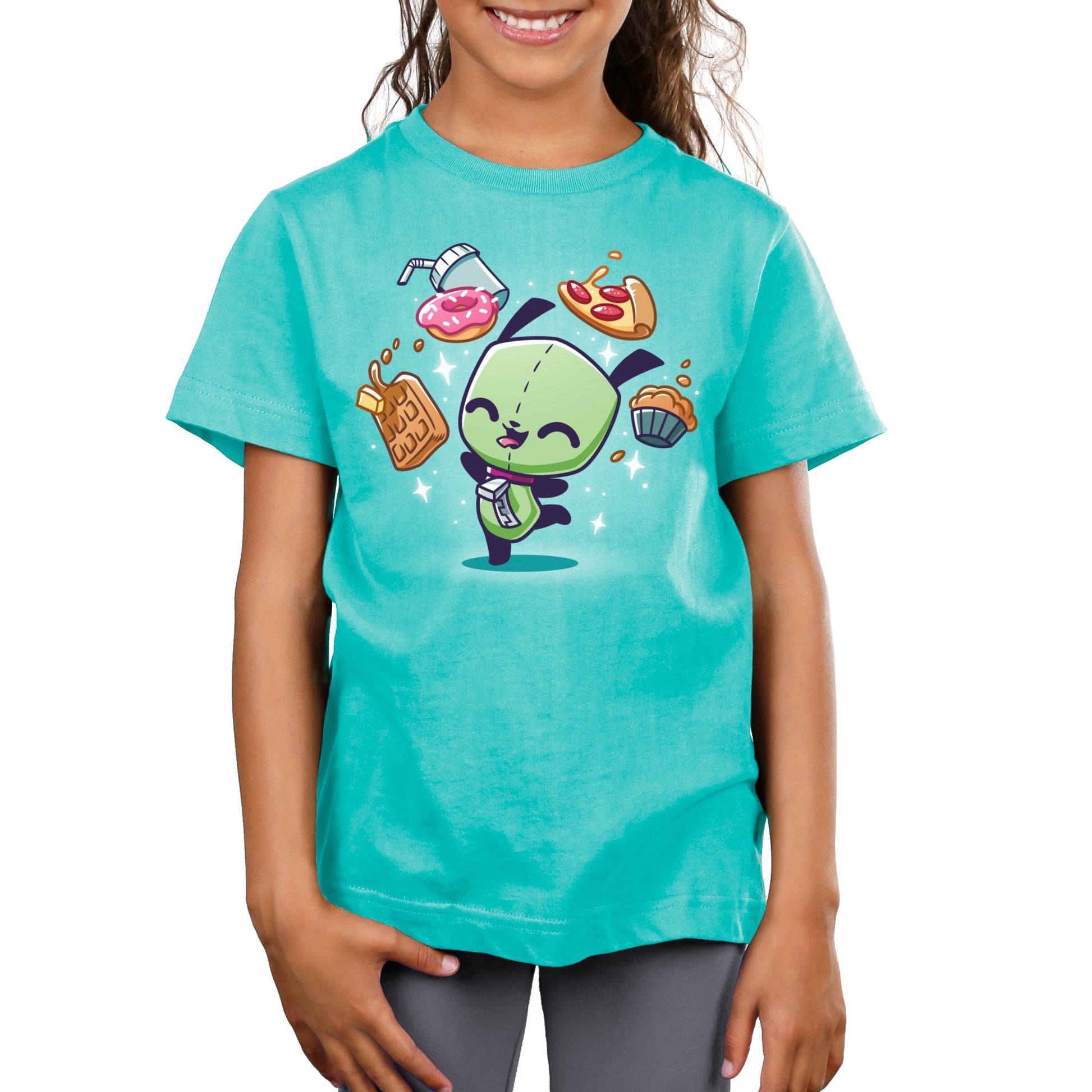 Premium Cotton T-shirt_TeeTurtle Caribbean blue apparel featuring Gir with his favorite food.