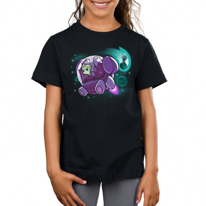 Premium Cotton T-shirt_TeeTurtle black Zim and Gir in Space apparel featuring Zim in a spaceship, and Gir sitting on an asteroid with planets in the background.