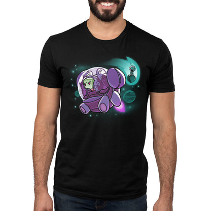 Premium Cotton T-shirt_TeeTurtle black Zim and Gir in Space apparel featuring Zim in a spaceship, and Gir sitting on an asteroid with planets in the background.