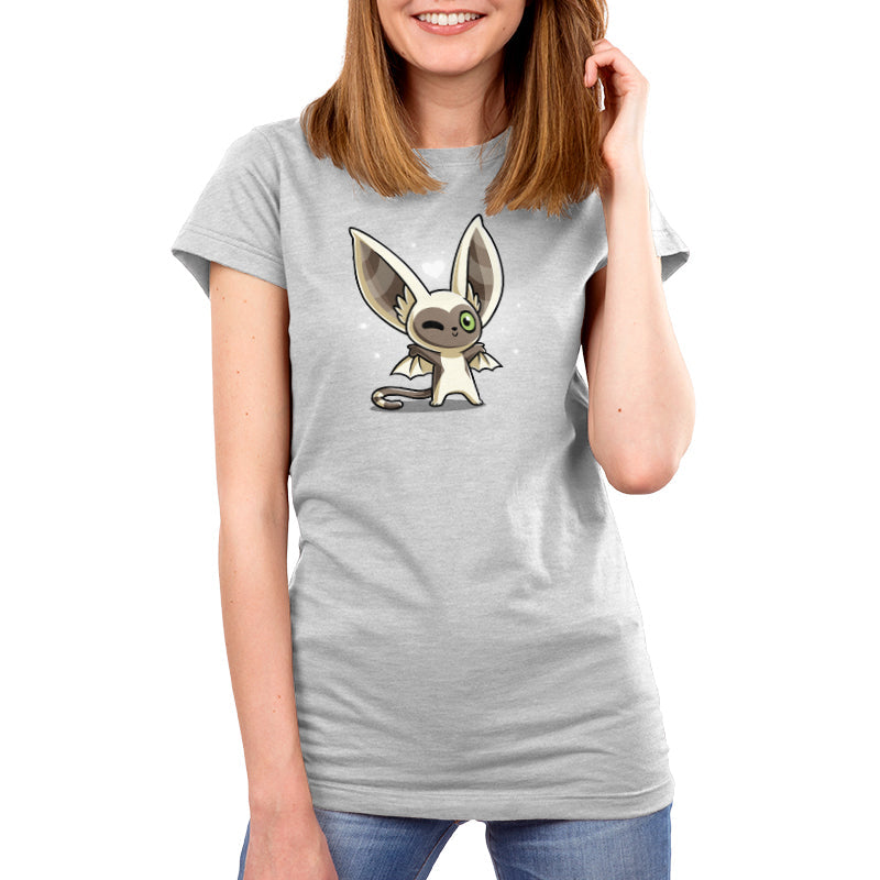 Premium Cotton T-shirt_TeeTurtle silver gray Kawaii Momo apparel featuring a winking Momo with his wings spread.