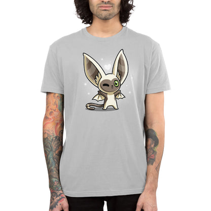 Premium Cotton T-shirt_TeeTurtle silver gray Kawaii Momo apparel featuring a winking Momo with his wings spread.