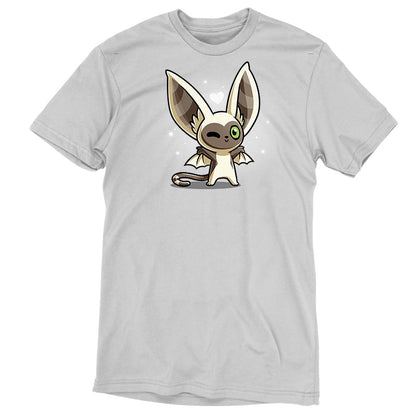 Premium Cotton T-shirt_TeeTurtle silver gray Kawaii Momo apparel featuring a winking Momo with his wings spread.