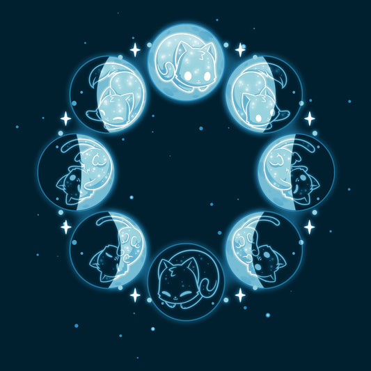 Premium Cotton T-shirt_TeeTurtle Kitty Moon navy blue t-shirt featuring cats in various sleeping poses.