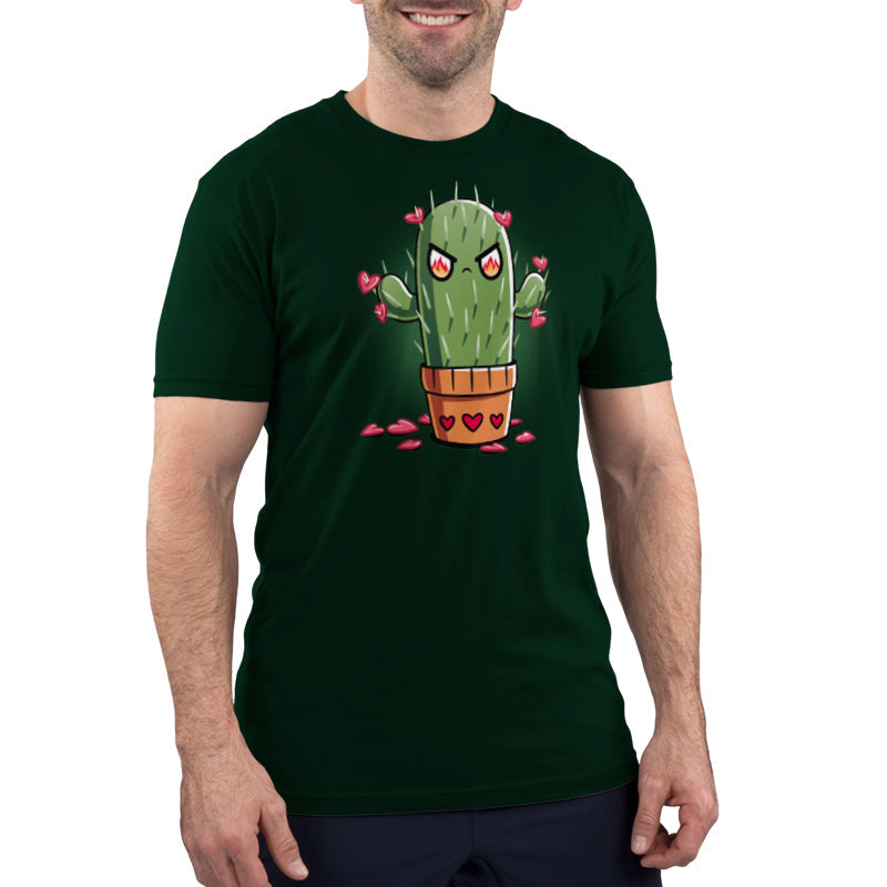 Premium Cotton T-shirt_TeeTurtle forest green Prickly Heart t-shirt featuring an angry prickly cactus with heart-shaped flowers.