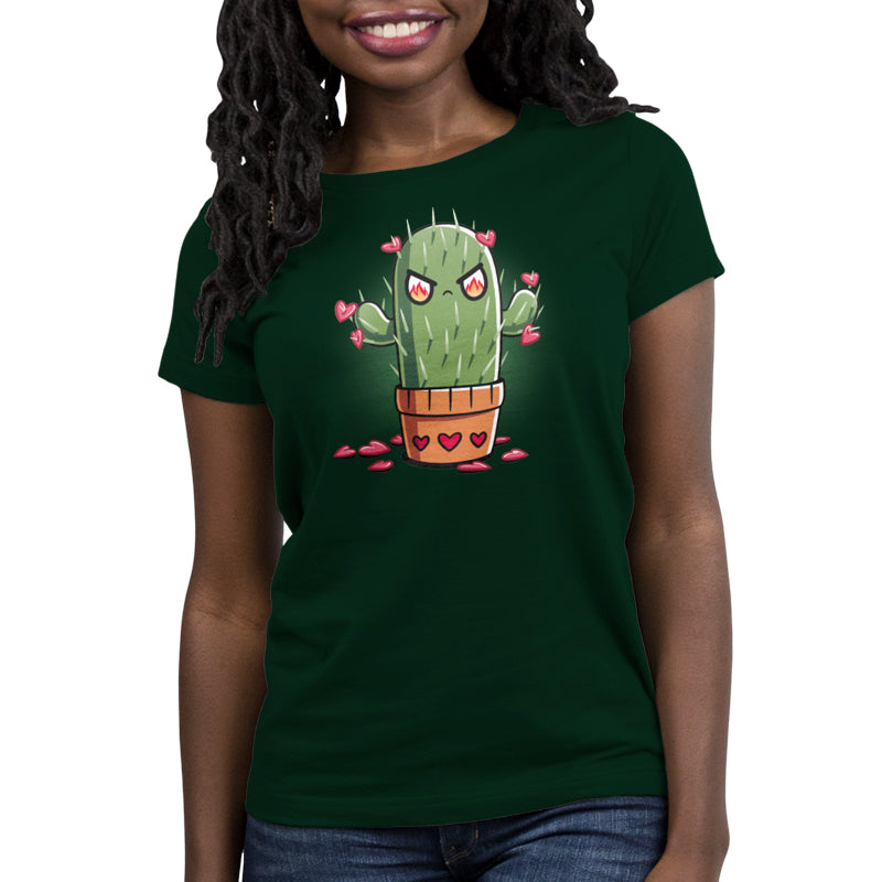 Premium Cotton T-shirt_TeeTurtle forest green Prickly Heart t-shirt featuring an angry prickly cactus with heart-shaped flowers.