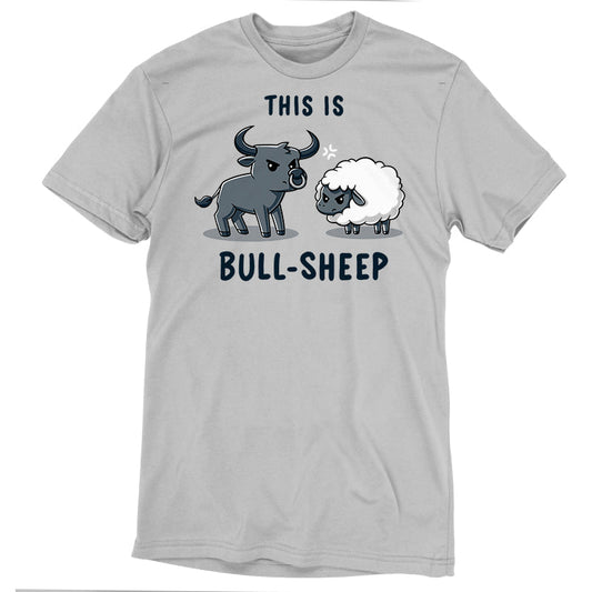 Premium Cotton T-shirt_TeeTurtle This Is Bull-Sheep silver gray t-shirt featuring a cartoon image with a bull and a sheep standing next to each other, both frowning. Text above reads 